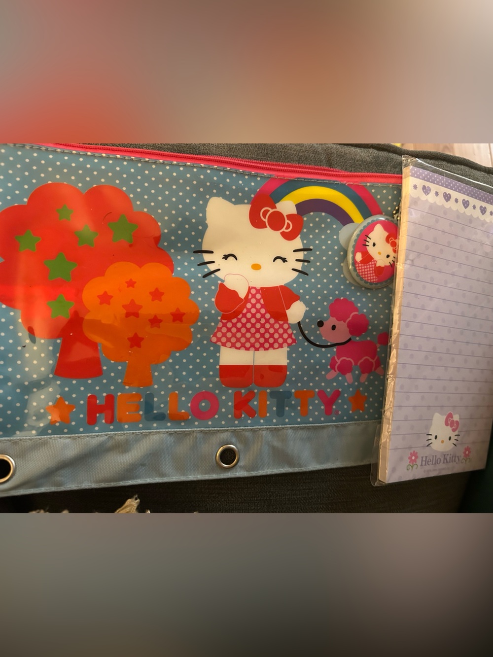 Hello Kitty Blue Polka Dot Rainbow Pouch with Pink with Sanrio stationary